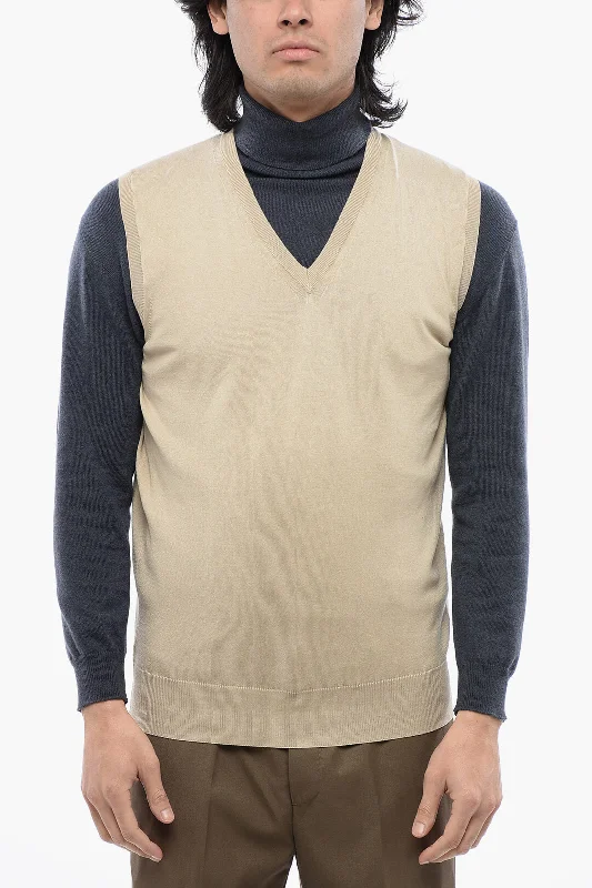 Personalized Outfit Corneliani Id Lightweight Cotton Sleeveless V-Neck Sweater