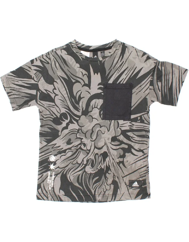 New Products ADIDAS Boys Abstract Pattern T-Shirt Top 11-12 Years Grey Cotton