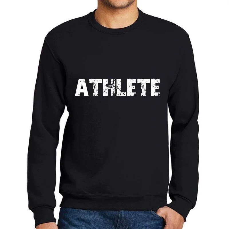 Chic Comfort Wear Men's Printed Graphic Sweatshirt Popular Words ATHLETE Deep Black