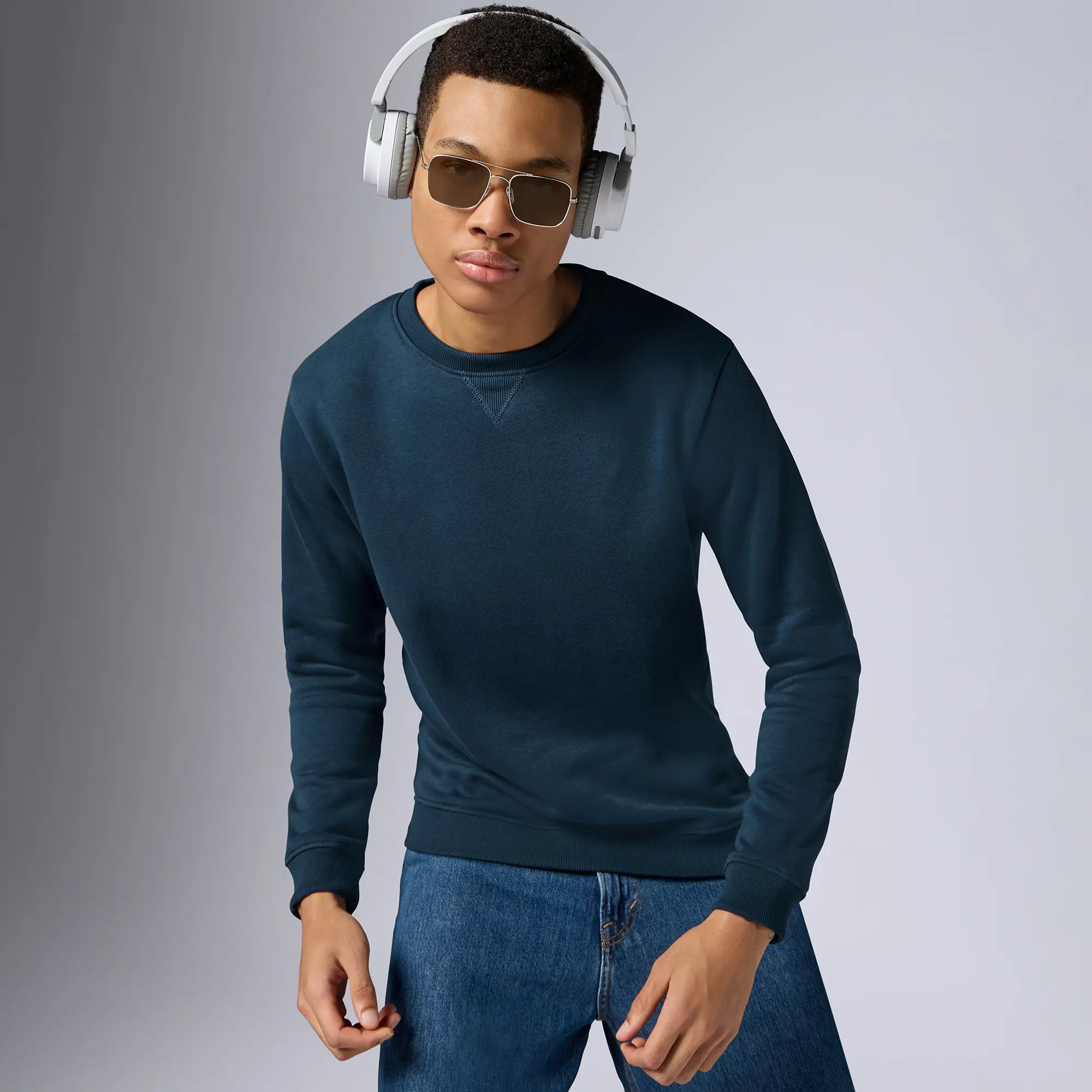 Simple Looks Neo French Terry Cotton-Blend Sweatshirt Opal Blue