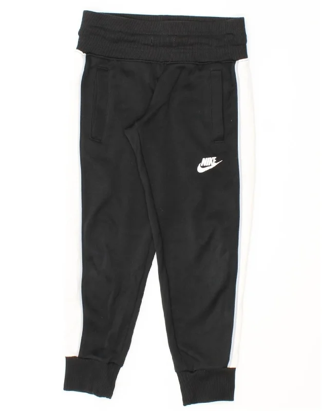 Trendy And Casual NIKE Boys Tracksuit Trousers Joggers 7-8 Years XS Black Colourblock