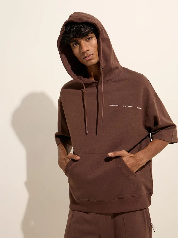 Casual Comfort Wear Studiofit Brown Relaxed-Fit Cotton-Blend Hoodie