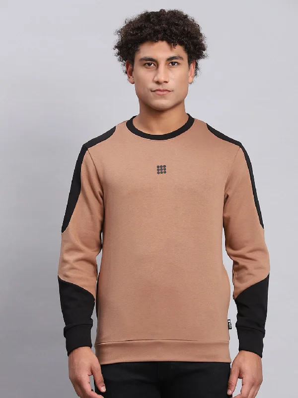 Elegant Tailoring Men Brown Solid Round Neck Full Sleeve Sweatshirt