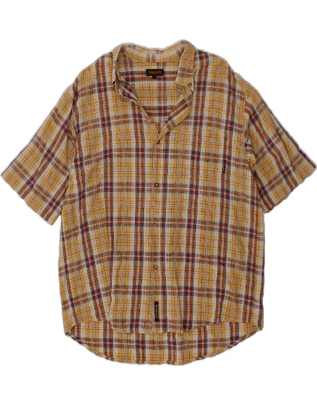 Noble Temperament TIMBERLAND Boys Short Sleeve Shirt 15-16 Years Beige Check Cotton