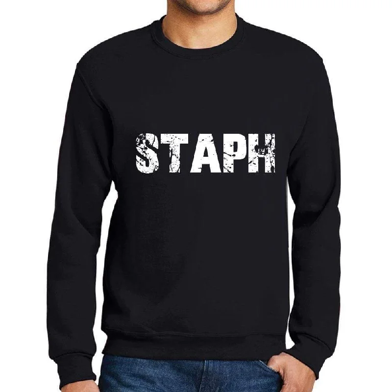 Sports Style Men's Printed Graphic Sweatshirt Popular Words STAPH Deep Black