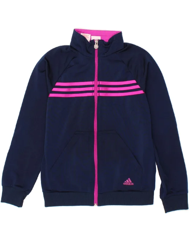 High-end Wear ADIDAS Girls Tracksuit Top Jacket 11-12 Years Navy Blue Polyester