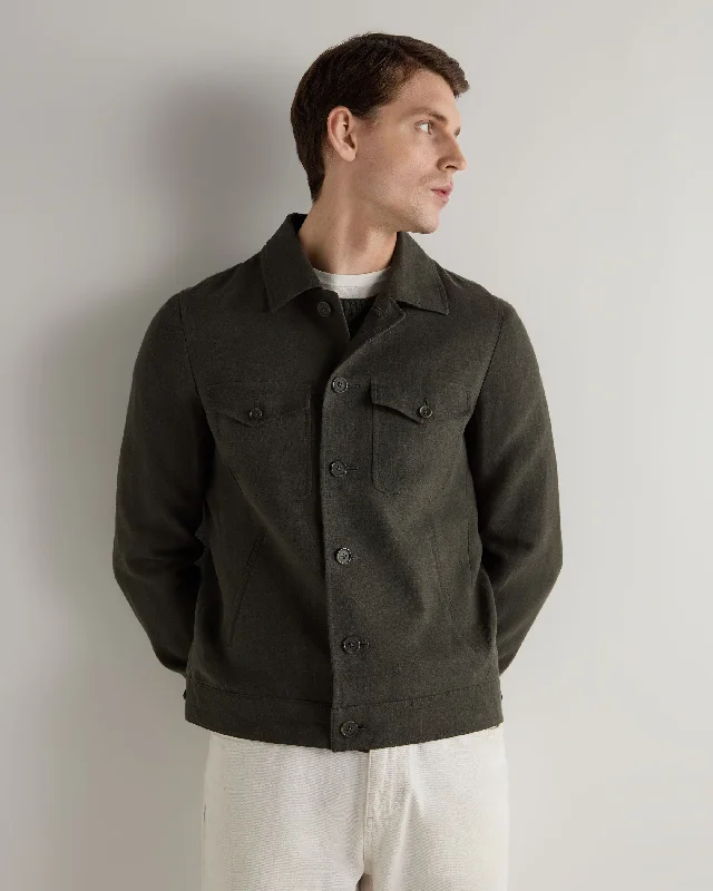 Urban Design Sense Men's Short Linen Woven Jacket Arabica Khaki Green