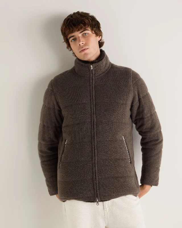 Effortless Comfort Men's Whistler Fur Quilted Cashmere Jacket Biscotti Brown