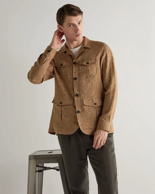 New Design Men's Safari Linen Jacket Tan Brown