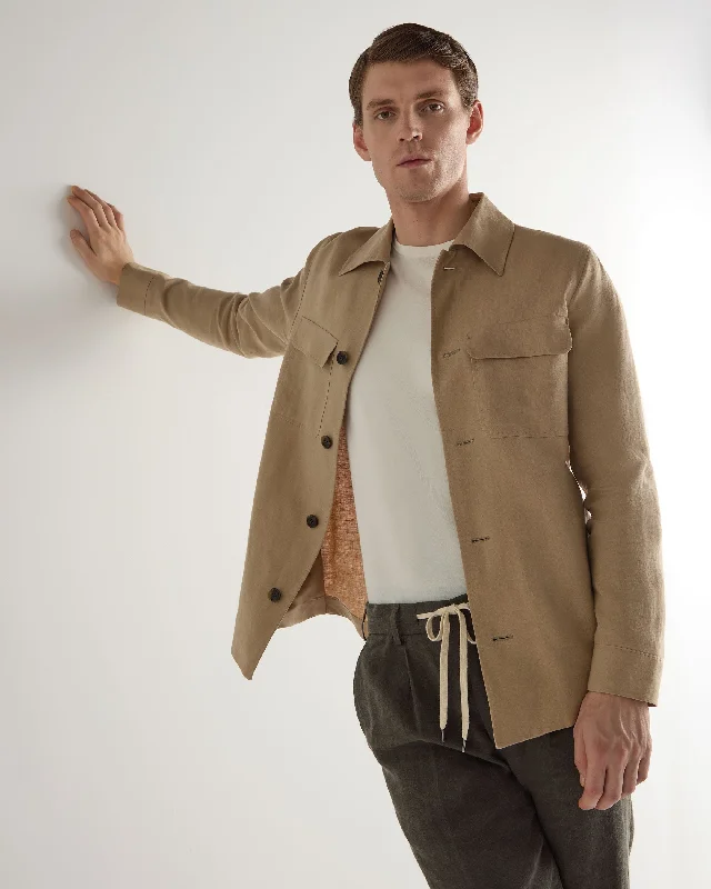 Cozy Fit Men's Scala Linen Overshirt Taupe Brown
