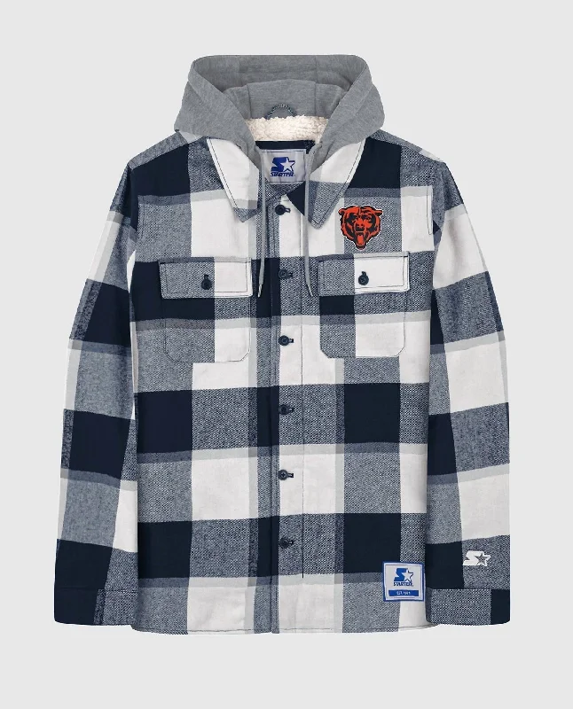 Casual Chic Men's Chicago Bears The Big Joe Sherpa Lined Plaid Starter Jacket In Navy