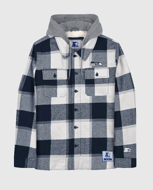 Cozy Look Men's Seattle Seahawks The Big Joe Sherpa Lined Plaid Jacket In Navy