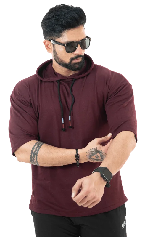 Relaxed Chic THiNK Men's Wine Red Drop Sleeves Hoodie
