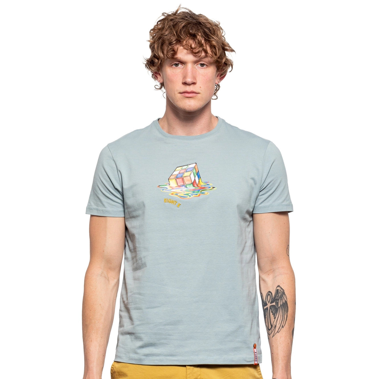 Comfortable Looks Eight X Cubed textured graphic t-shirt sage green