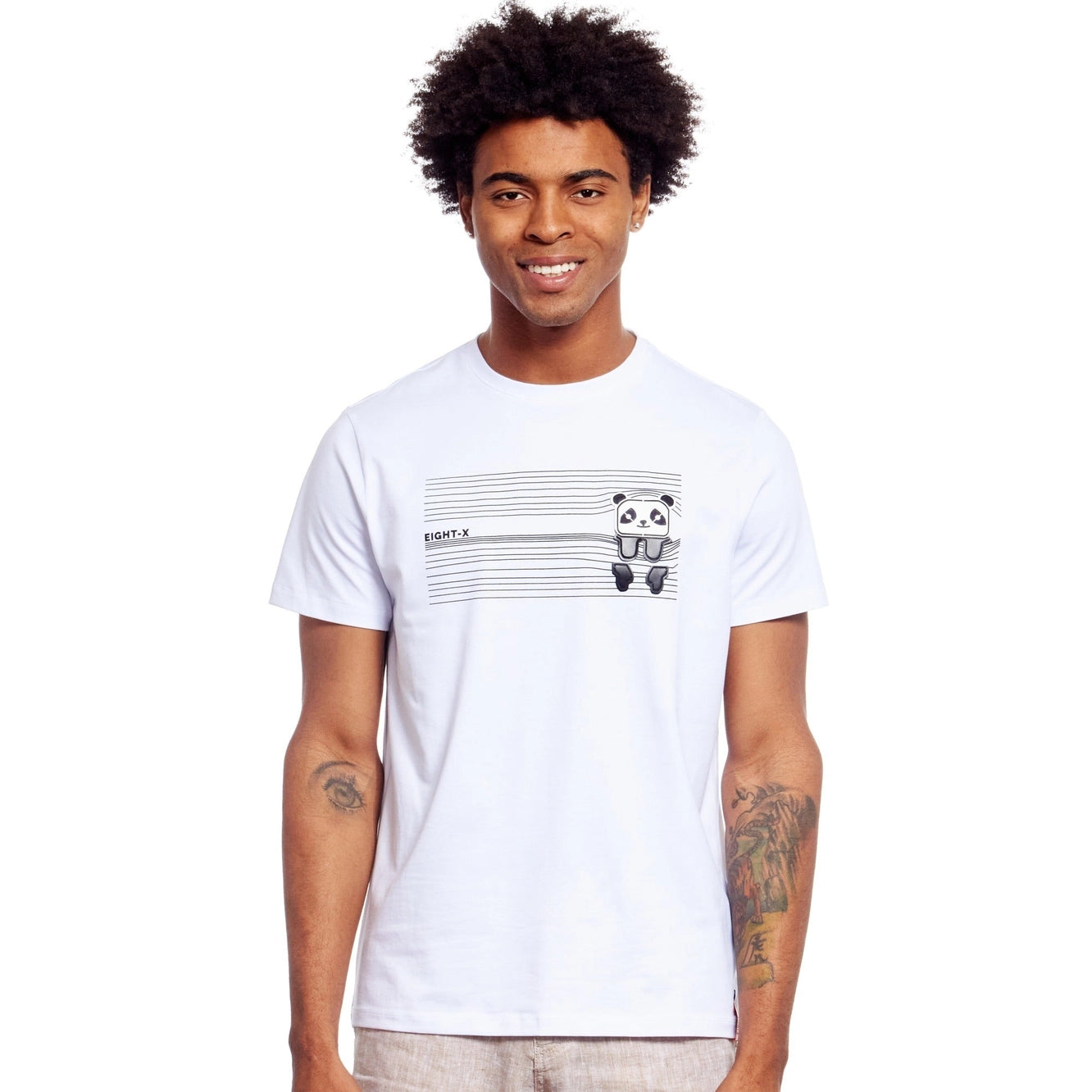 Comfy Chic Eight X Peek-A-Boo Panda textured graphic t-shirt white
