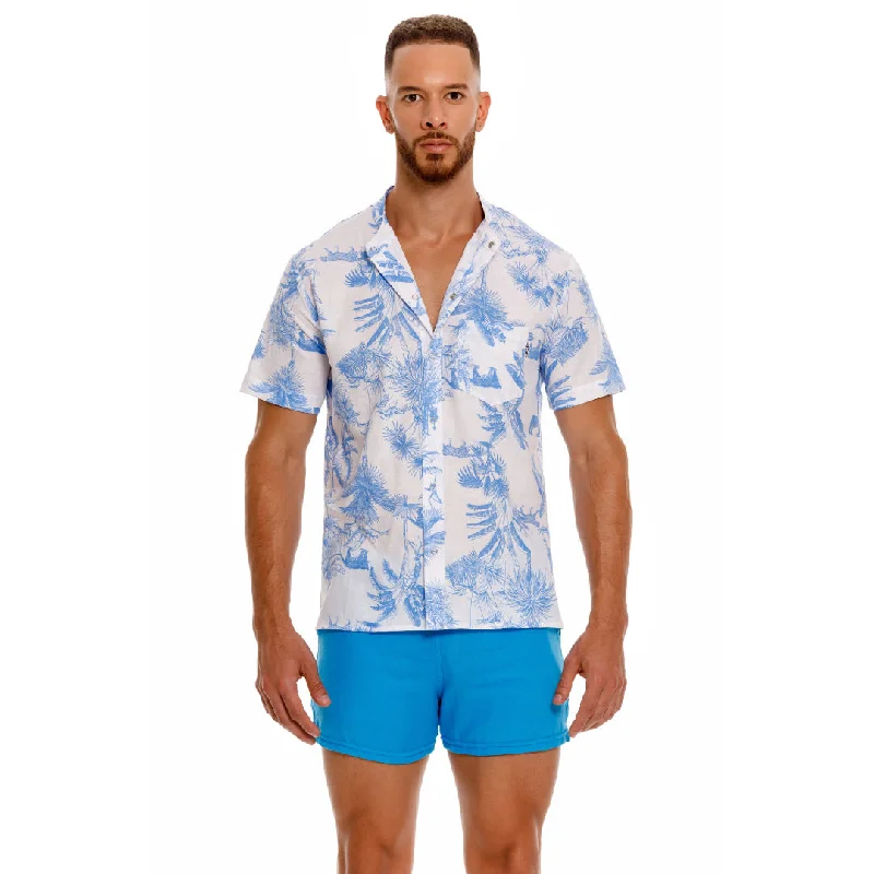 Classic Series JOR Qatar short sleeve linen shirt floral blue