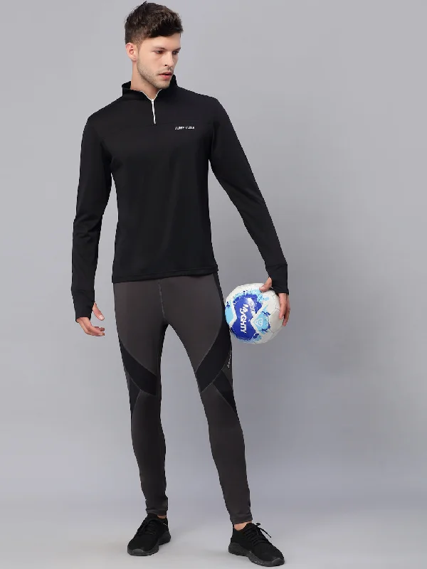 Weekend Comfort JUMP USA Men Charcoal & Black Rapid Dry-Fit Antimicrobial Running Tights