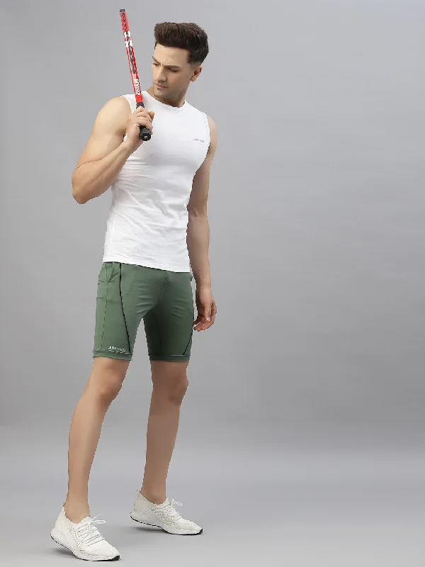 Relaxed Weekend Wear JUMP USA Men Duck Green Rapid Dry-Fit Solid Training Short Tights