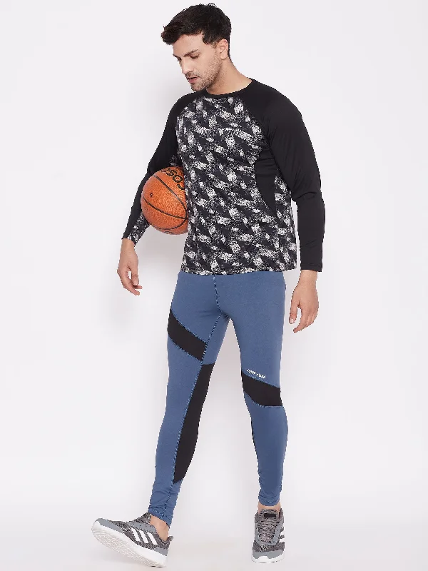 Wandering freely JUMP USA Men Ensign Blue & Black Active Wear Tights