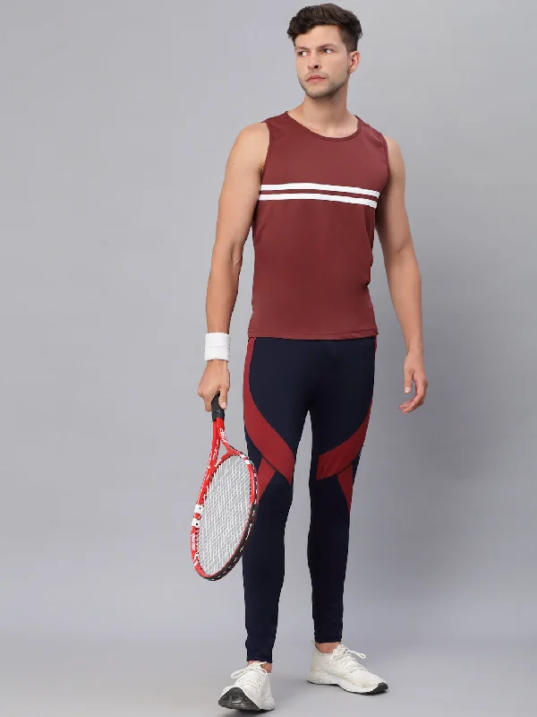 Urban Chic JUMP USA Men Navy Blue & Maroon Rapid Dry-Fit Antimicrobial Running Tights