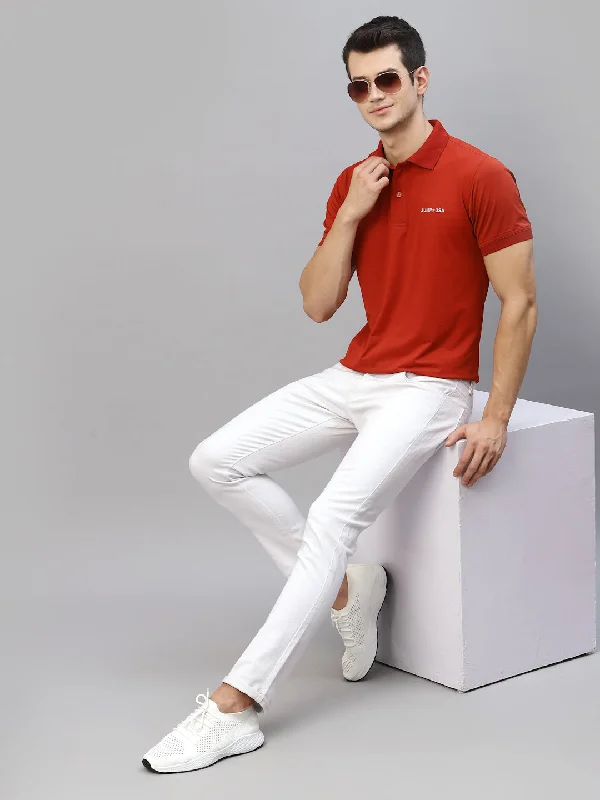 Celebrity Style JUMP USA Men Rust Solid Polo Collar Sports  T-Shirt