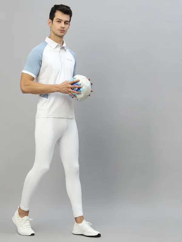 Sports Fashion JUMP USA Men White & Cashmere Blue Polo Collar Sports  T-Shirt