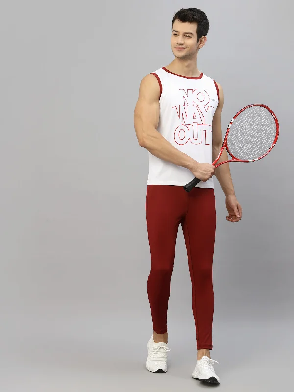 Fresh And Natural JUMP USA Men White & Red Printed Polyester Sleeveless Tank T-shirt