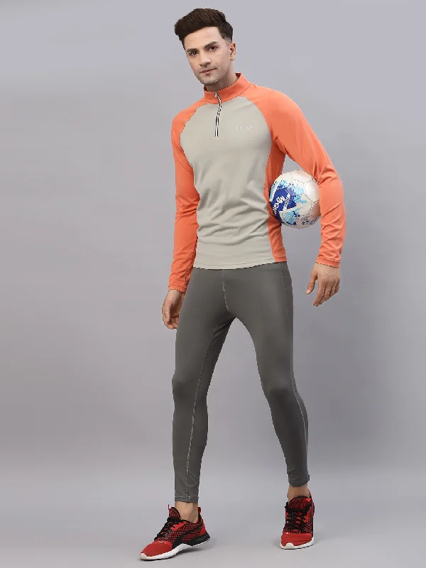 Relaxed Fits JUMP USA Outdoor Grey & Coral Men  Rapid-Dry Solid T-Shirts