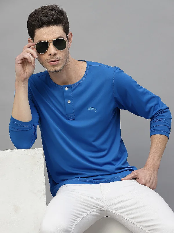 Elegant Wear JUMP USA Outdoor Men Algier Blue Rapid-Dry Solid T-Shirts