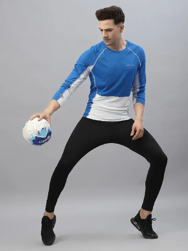 Light Layers JUMP USA Outdoor Men Algier Blue & White Rapid-Dry Solid T-Shirts