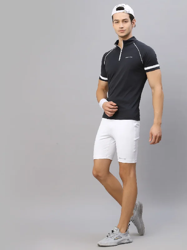 Romantic Data JUMP USA Outdoor Men Cashmere Navy Blue & White Rapid-Dry Solid T-Shirts