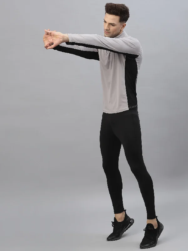 Elegant Dressing JUMP USA Outdoor Men Lilac Grey & Black Rapid-Dry Solid T-Shirts