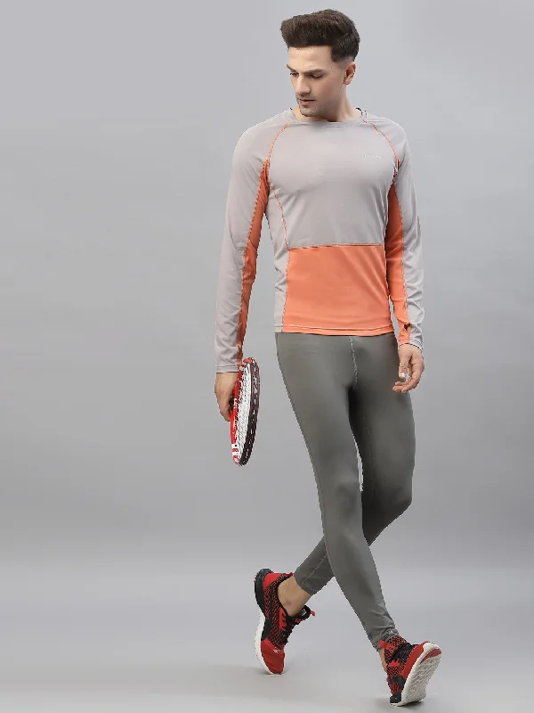 Elegant Casuals JUMP USA Outdoor Men Lilac Grey & Coral Rapid-Dry Solid T-Shirts