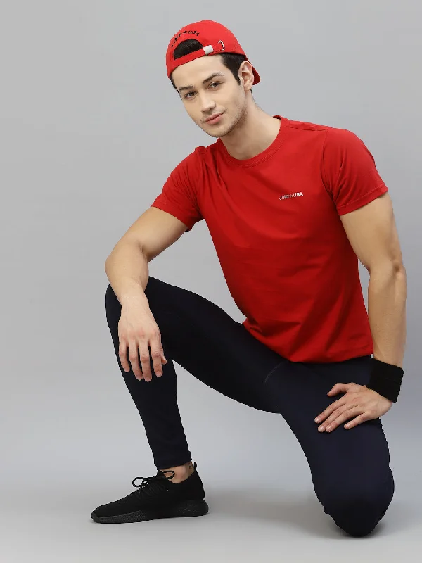 Leisure Travel JUMP USA Ultralyte Men Red Pure Cotton Running Rapid Dry T-Shirt