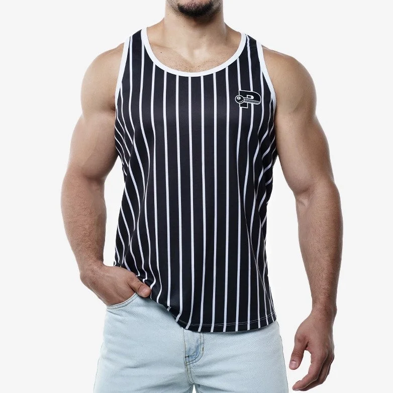 Comfortable down PUMP! Striped slim fit tank black