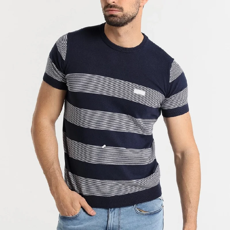 Soft Fashion Six Valves knit striped cotton t-shirt navy