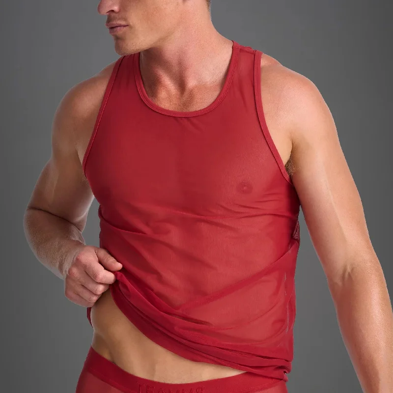 Fashionable Ease Teamm8 Score Sheer tank mesh red
