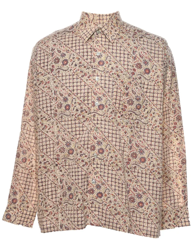 Ethnic Style 1990s Floral Multi-Colour Patterned Shirt - M