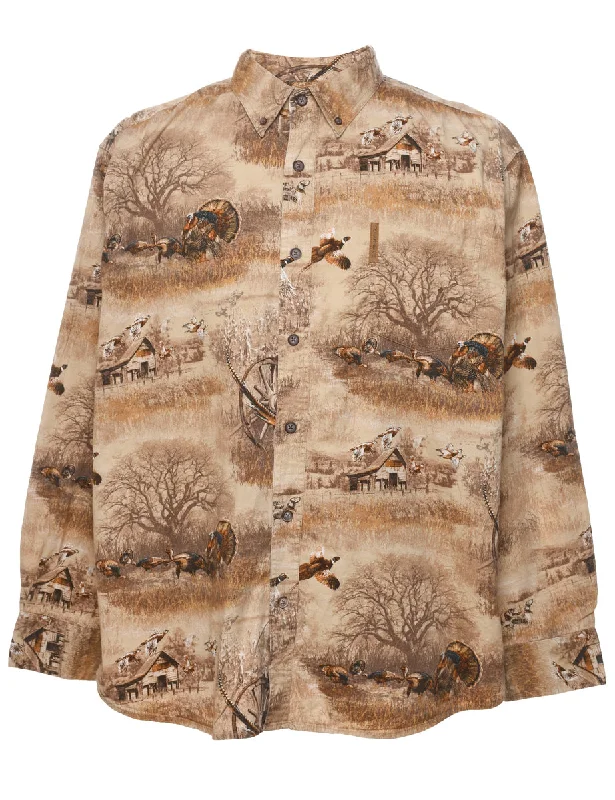 Relaxed Tops 1990s Light Brown Animal Design Shirt - L