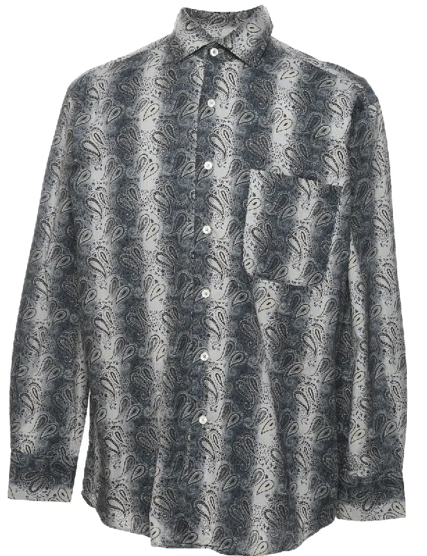Comfortable Lounge Wear 1990s Paisley Print Grey & White Shirt - M