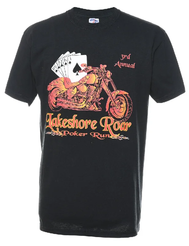 Cozy Lounge Wear Black & Orange Motorbike Design Printed T-shirt - L