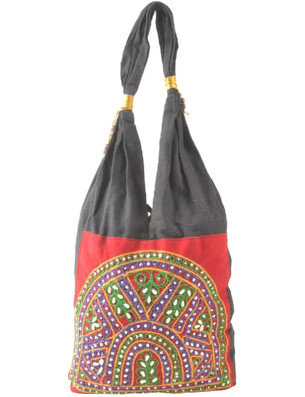 Effortless Style Black & Red Embellished Hobobag - M