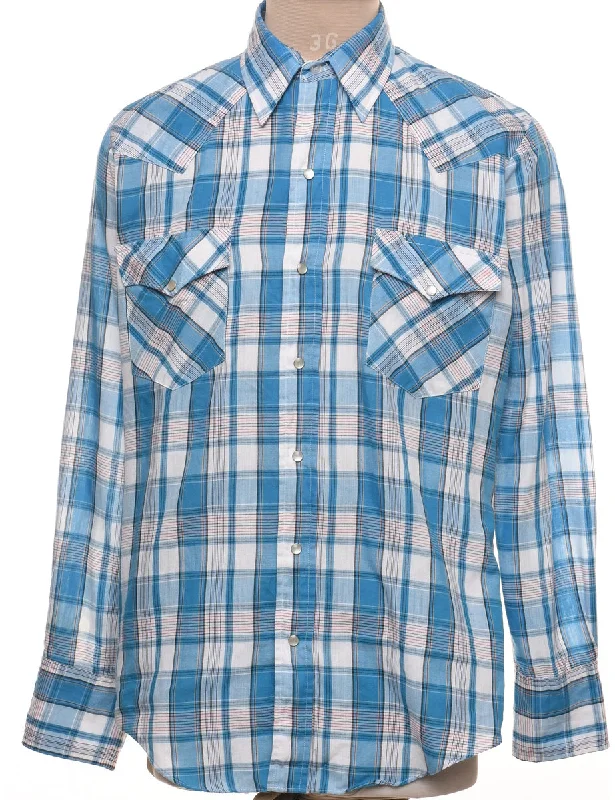 Easy Wear Chic Blue Checked Classic Western Shirt - L
