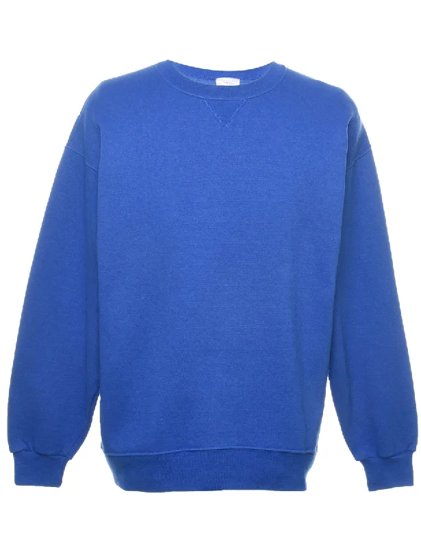 Casual Wear Blue Plain Sweatshirt - XL