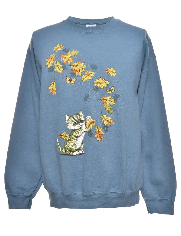 Cozy Layers Cat Print Sweatshirt - L