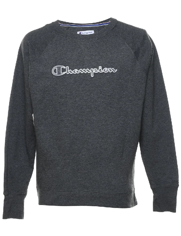 Fresh And Fashionable Champion Embroidered Dark Grey Sweatshirt - L