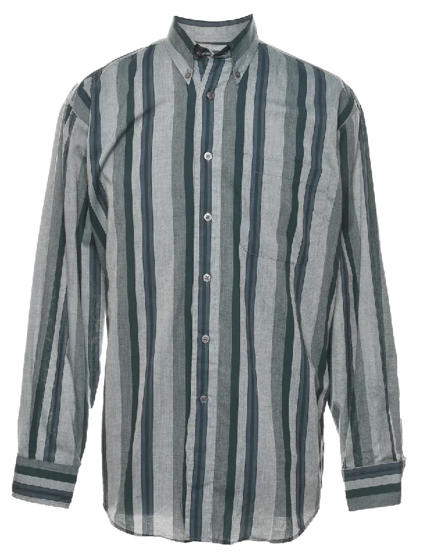 Bottom And Versatile Dark Green Striped Shirt - S