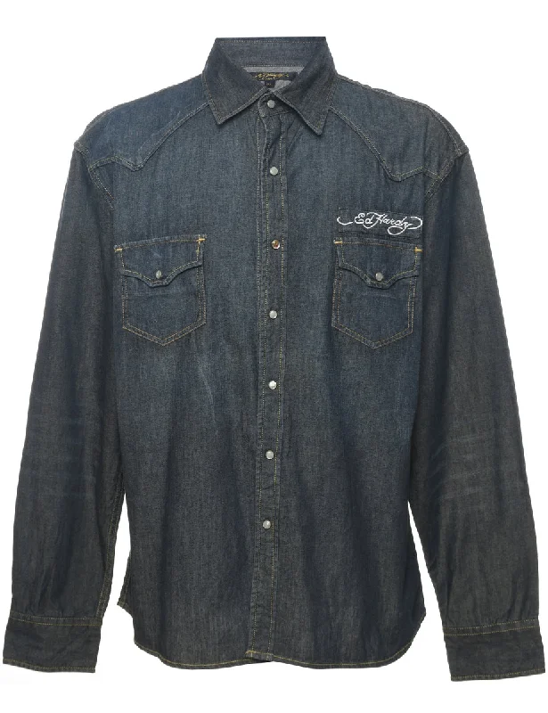 Urban Design Sense Ed Hardey Long Sleeved Y2K Denim Shirt - XL
