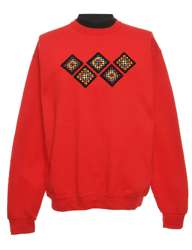 Soft Style Embroidered Red & Black Sweatshirt - L