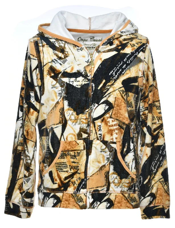 Casual Chic Wear Front Zipper Abstract Printed Hoodie - M